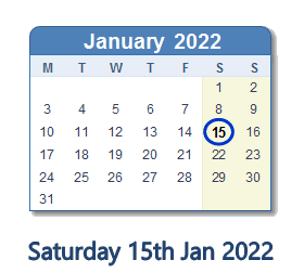 15 January 2022 Calendar With Holidays And Count Down Gbr