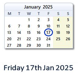17 January 2025 calendar