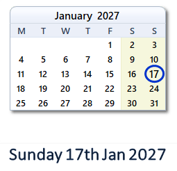 17 January 2027 calendar