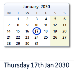 17 January 2030 calendar