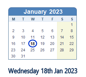 18 January 2023 calendar