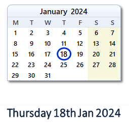 18 January 2024 calendar