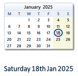 18 January 2025 calendar