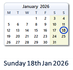 18 January 2026 calendar
