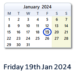19 January 2024 calendar