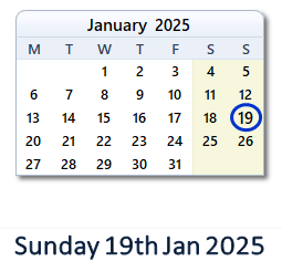 19 January 2025 calendar
