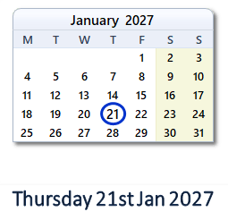 21 January 2027 calendar