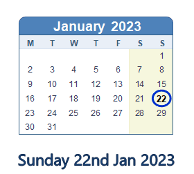22 January 2023 calendar