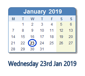 23 January 2019 calendar