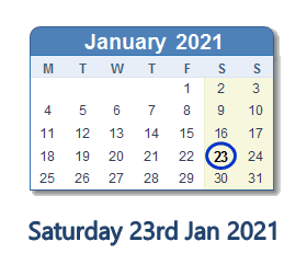 23 January 2021 calendar