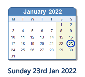 23 January 2022 calendar