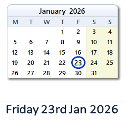 23 January 2026 calendar