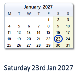 23 January 2027 calendar