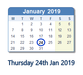 24 January 2019 calendar