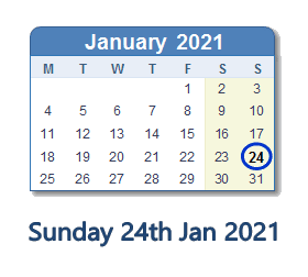 24 January 2021 calendar