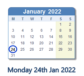 24 January 2022 calendar