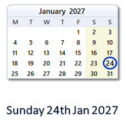 24 January 2027 calendar