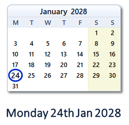 24 January 2028 calendar