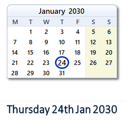 24 January 2030 calendar