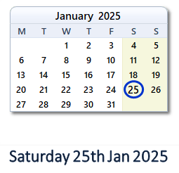 25 January 2025 calendar