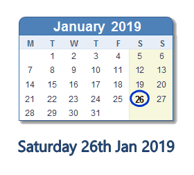 26 January 2019 calendar