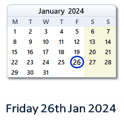 26 January 2024 calendar