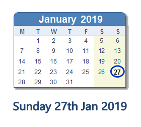 27 January 2019 calendar