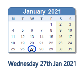 27 January 2021 calendar