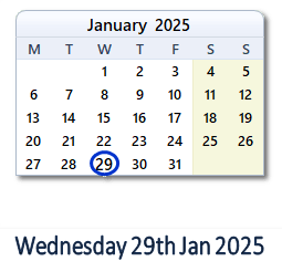 29 January 2025 calendar