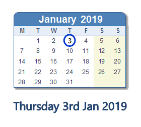 3 January 2019 calendar