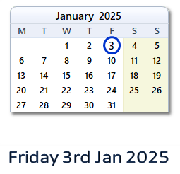 3 January 2025 calendar