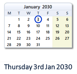 3 January 2030 calendar