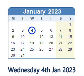 4 January 2023 calendar