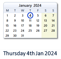 4 January 2024 calendar