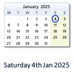 4 January 2025 calendar