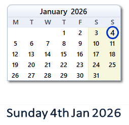 4 January 2026 calendar