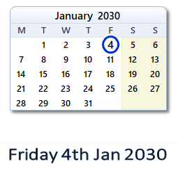 4 January 2030 calendar