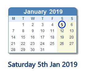 5 January 2019 calendar
