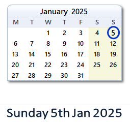 5 January 2025 calendar
