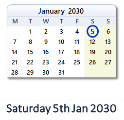 5 January 2030 calendar