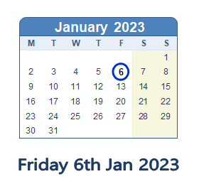 6 January 2023 calendar