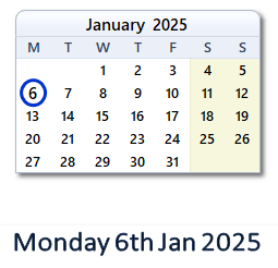 6 January 2025 calendar