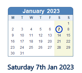 7 January 2023 calendar