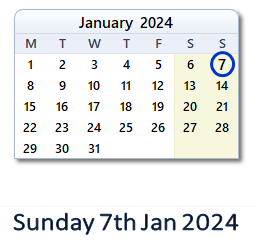 7 January 2024 calendar