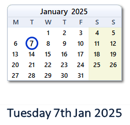 7 January 2025 calendar