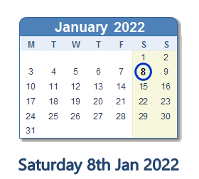 8 January 2022 calendar