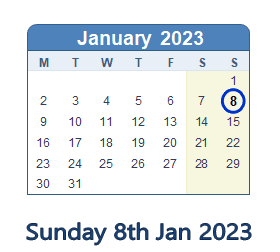 8 January 2023 calendar