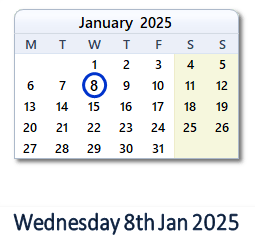 8 January 2025 calendar