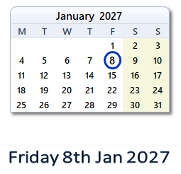 8 January 2027 calendar