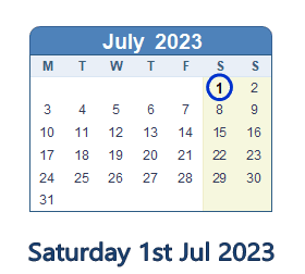 1 July 2023 calendar